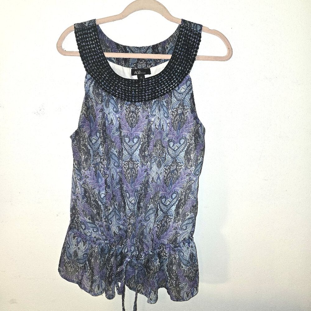 AGB Woman Light Purple & Blue Paisley Sleeveless Blouse Tank Size 1X